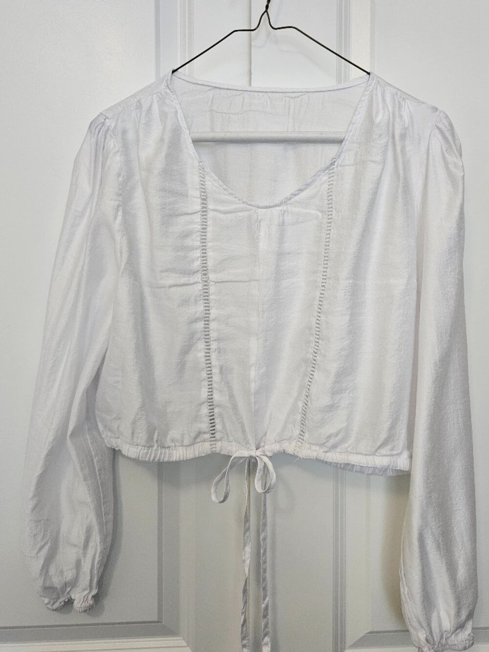 White Puff Sleeve Ladder Trim Peasant Blouse S Boho Top